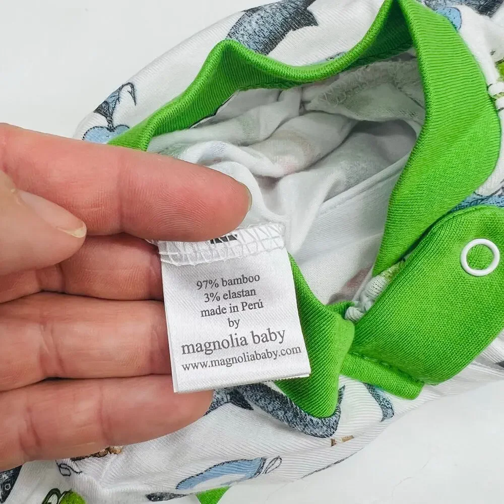 NWT Magnolia Baby 12/18M Good Catch! Green Printed Zipper Footie